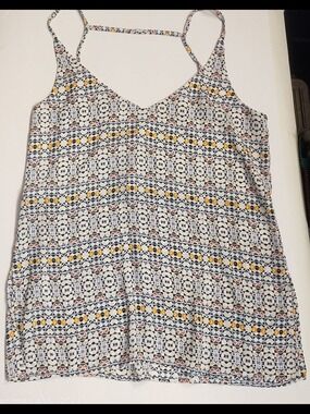 H&M Camisole Navy Yellow White Geometric Spaghetti Strap Size 10